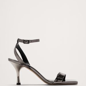Italian Metallic-Leather Flare-Heel Sandal
