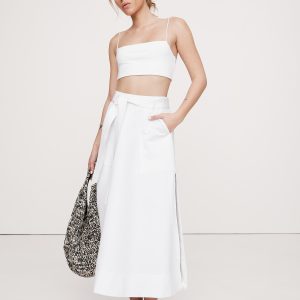 Cotton Sateen Side-Slit Maxi Skirt