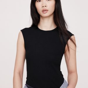 Ribbed Cap-Sleeve T-Shirt