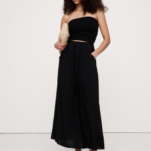 Stretch-Crepe Drape Front Maxi Skirt