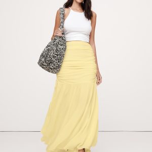 Ruched Drop-Waist Chiffon Skirt