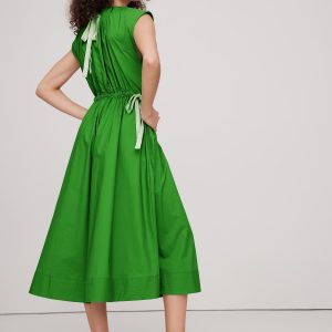 Cotton Poplin Tie-Waist Midi Dress