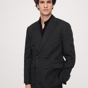 Floral Jacquard Double-Breasted Suit Jacket