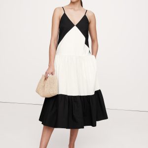 Cotton Poplin Tiered Midi Dress