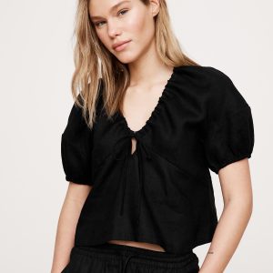 Linen Tie-Front V-Neck Top