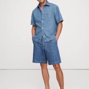 8" Loose Denim Pull-On Bermuda Short