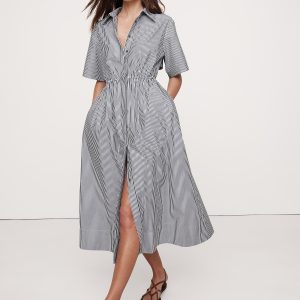 Cotton Poplin Open-Back Shirt Dress