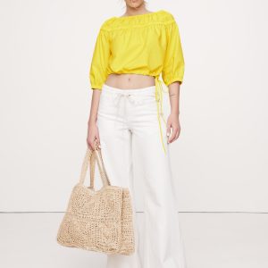 Cotton Poplin Ruched Bubble-Hem Top