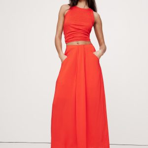 Stretch-Crepe Drape Front Maxi Skirt