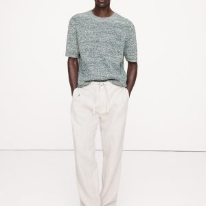 Ribbed Linen-Cotton Short-Sleeve Sweater
