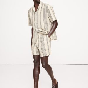 7" Stripe Linen-Cotton Pull-On Short