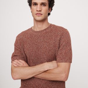 Ribbed Linen-Cotton Short-Sleeve Sweater
