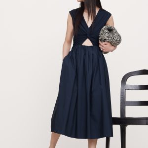 Mixed-Media Cut-Out Midi Dress