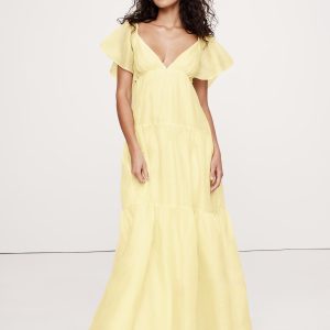 Linen-Silk Tiered Maxi Dress