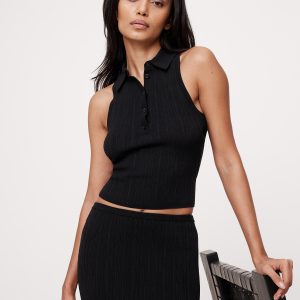 Crinkle Knit Sleeveless Polo