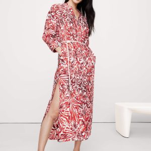 Cotton Poplin Split-Neck Shirt Dress