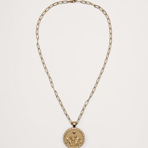 Wanderlust Wildflower Pendant Coin with Chain by Jane Win
