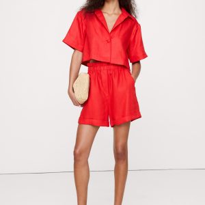 Linen Paperbag-Waist Pull-On 3.5" Short