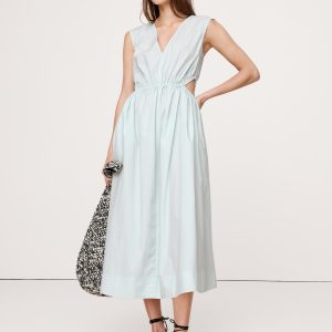 Cotton Poplin Side Cut-Out Midi Dress