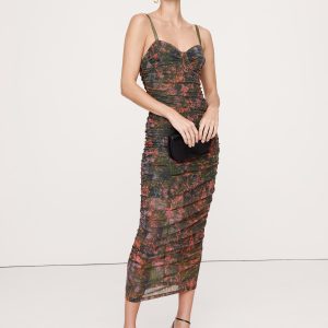 Ruched Mesh Corset Midi Dress