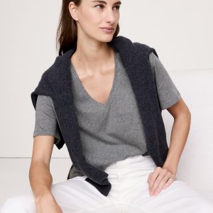 Oversized Cotton-Silk V-Neck T-Shirt