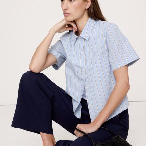 Boxy Cotton Poplin Short-Sleeve Shirt