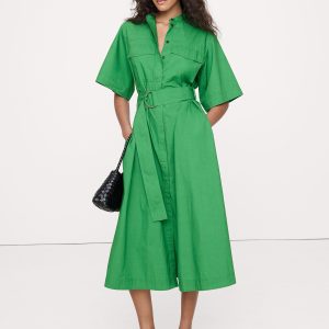 Cotton Poplin Utility Shirt Dress