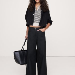 Mid-Rise Wide Leg Zip-Front Pant