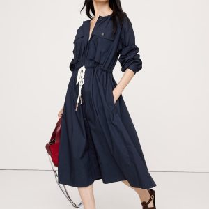 Cotton Poplin Pocket Midi Shirtdress