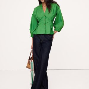 Cotton Poplin Cinched-Waist Shirt