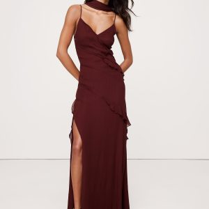 Georgette Ruffle Maxi Dress with Scarf