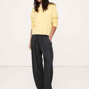 High-Rise Pleated Barrel Flannel Pull-On Pant