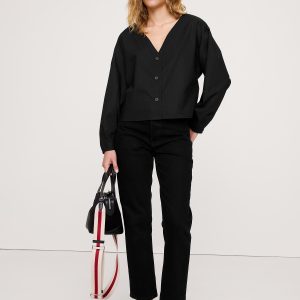 Cotton Poplin Volume-Sleeve Top