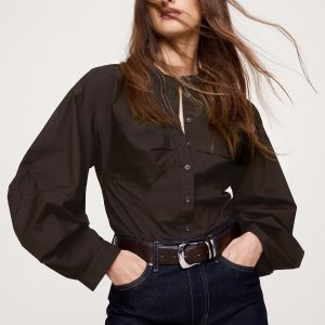 Cotton Poplin Balloon-Sleeve Shirt