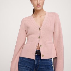 Cotton-Silk Flare-Sleeve Cardigan