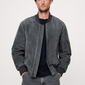 Suede Bomber Jacket with Quilted Lining