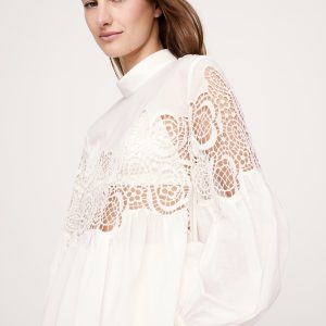 Cotton & Lace Mock-Neck Top