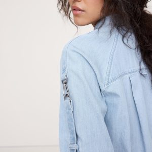 Chambray Zip Popover Top