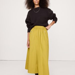 Stretch-Cotton Utility Midi Skirt