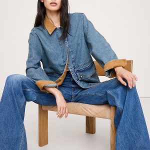 Denim Chore Coat with Corduroy Collar