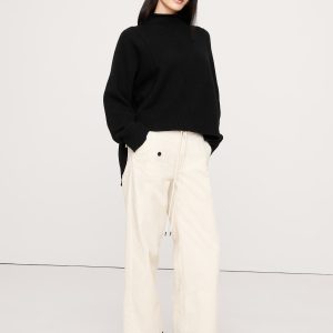 Oversized Merino-Cotton High-Low Funnel-Neck Sweater