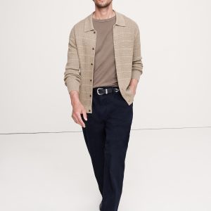 Plaid Texture Cotton Polo Cardigan