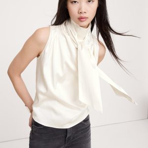 Stretch-Satin Tie-Neck Top