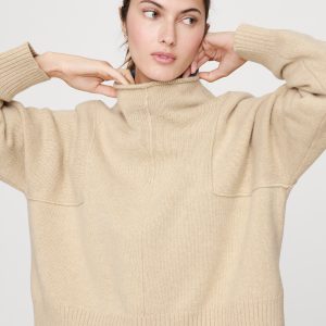 Oversized Merino-Cotton High-Low Funnel-Neck Sweater