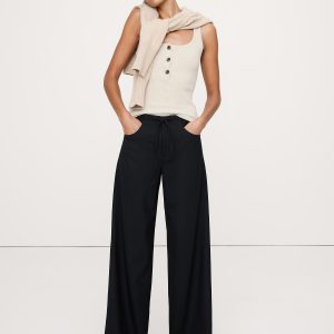 Mid-Rise Wide-Leg Flannel Drawstring Pant