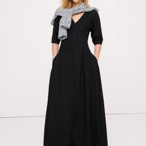 Ponte Puff-Sleeve Maxi Dress