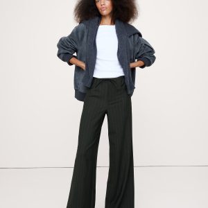Mid-Rise Wide-Leg Flannel Drawstring Pant