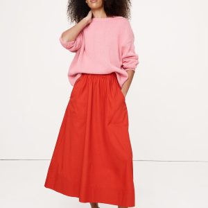 Stretch-Cotton Utility Midi Skirt