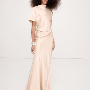 Asymmetrical Hammered Satin Draped Maxi Dress